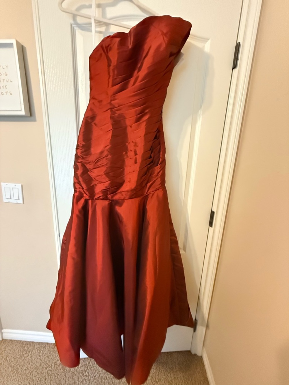 One Shoulder Rust Satin Mermaid Gown